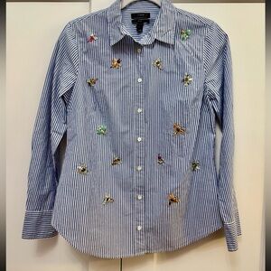 J. Crew Navy Striped with crystals embellishments shirt top